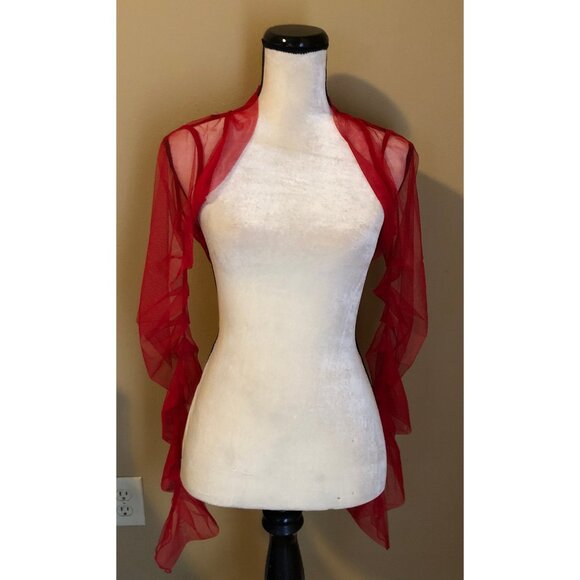 NWT Marcella NYC red mesh ruched Madison Bolero - Picture 7 of 11